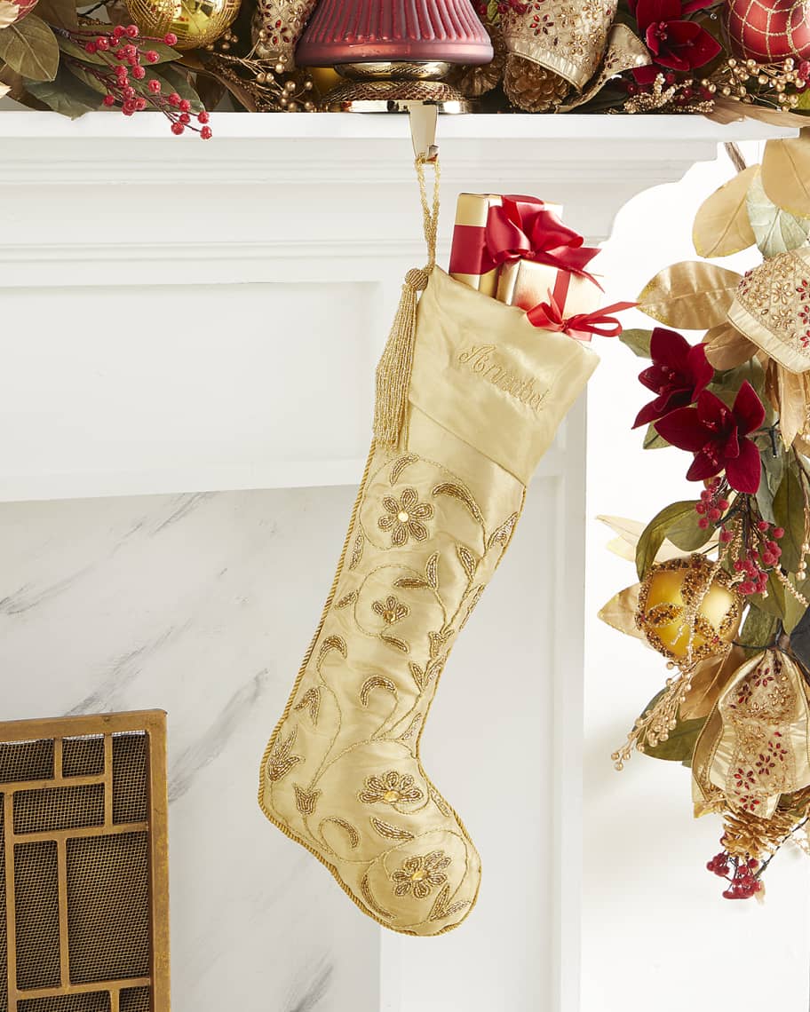 Sudha Pennathur Gold Beaded Tissue Christmas Stocking Horchow