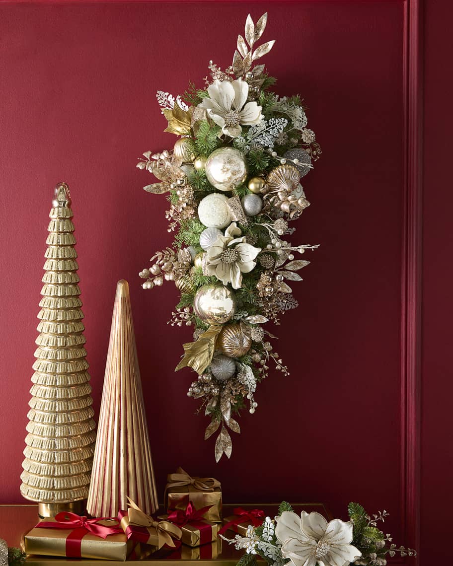 Image 1 of 1: 42" Gold and White Christmas Door Spray