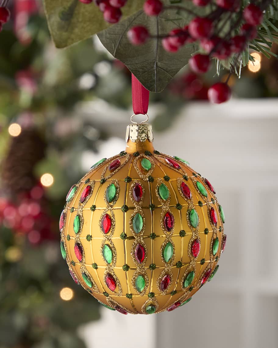 Image 1 of 1:  Golden Matte Ball Christmas Ornament with Stones 