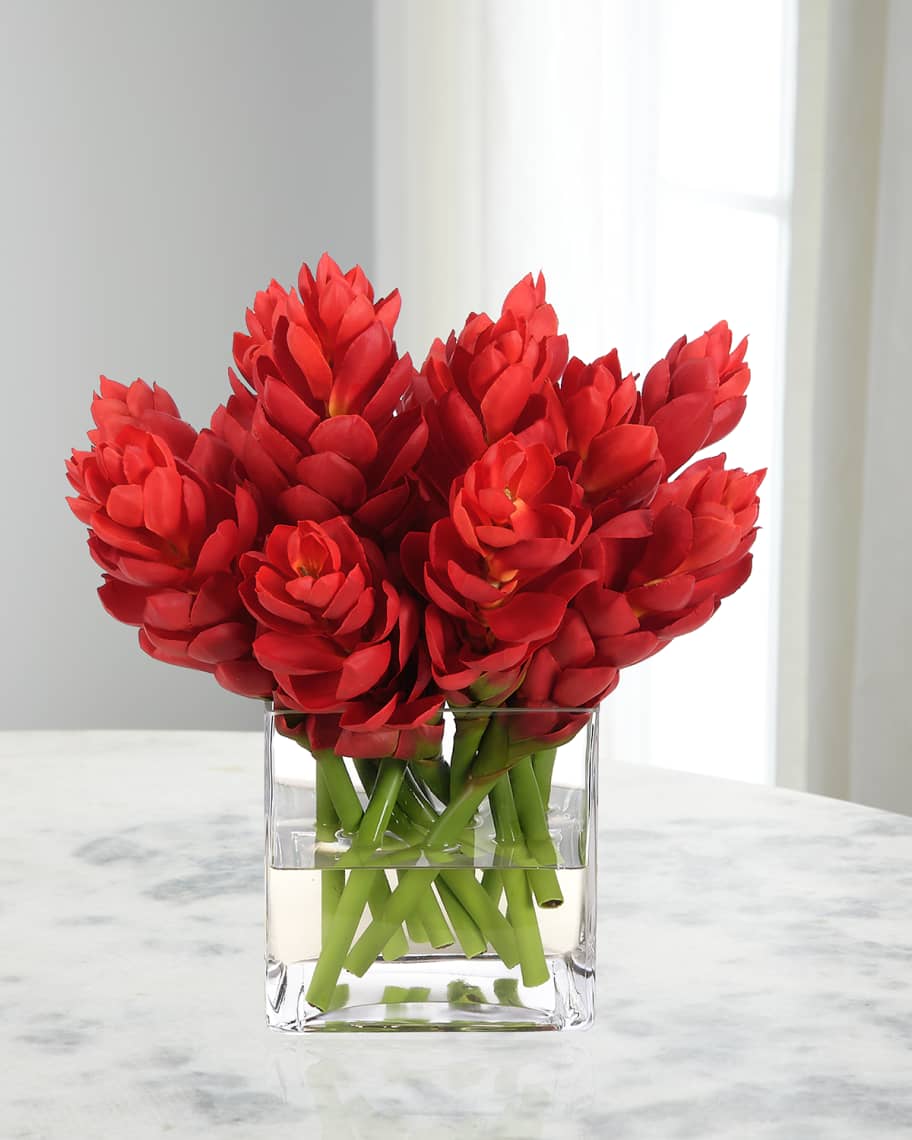 Image 1 of 1: Red Ginger 14" Faux Floral Arrangement in Glass Cube