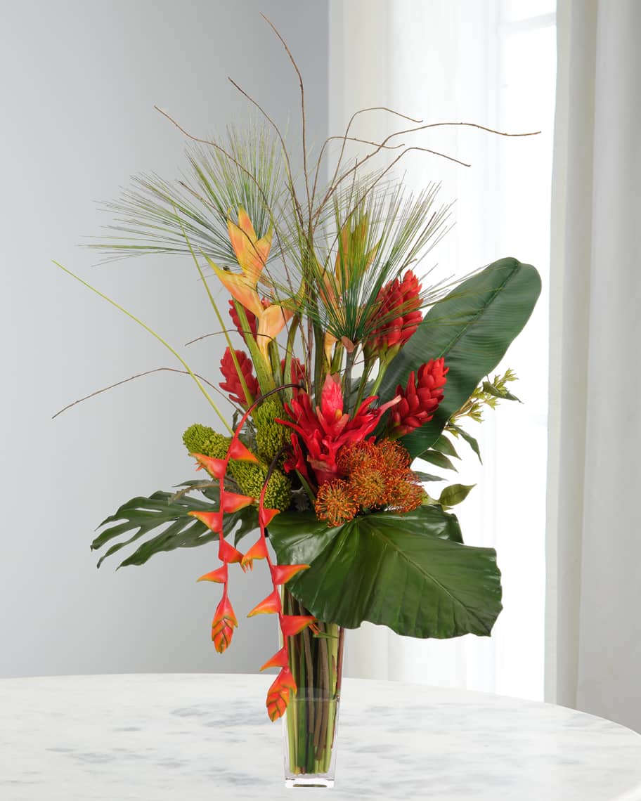 Image 1 of 1: Proteas & Ginger 61" Faux Floral Arrangement in Tapered Glass Vase