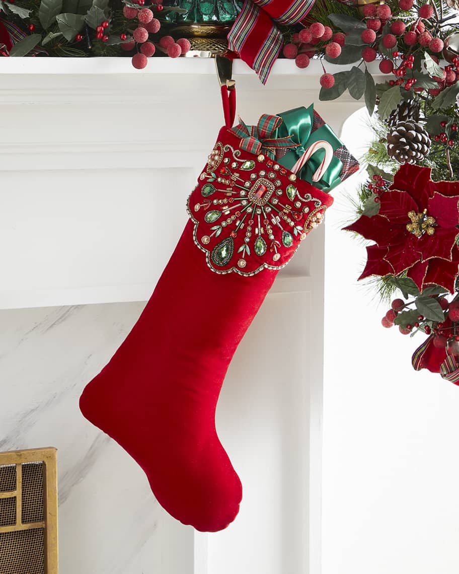 Image 1 of 1: Classic Christmas Stocking with Jeweled Cuff
