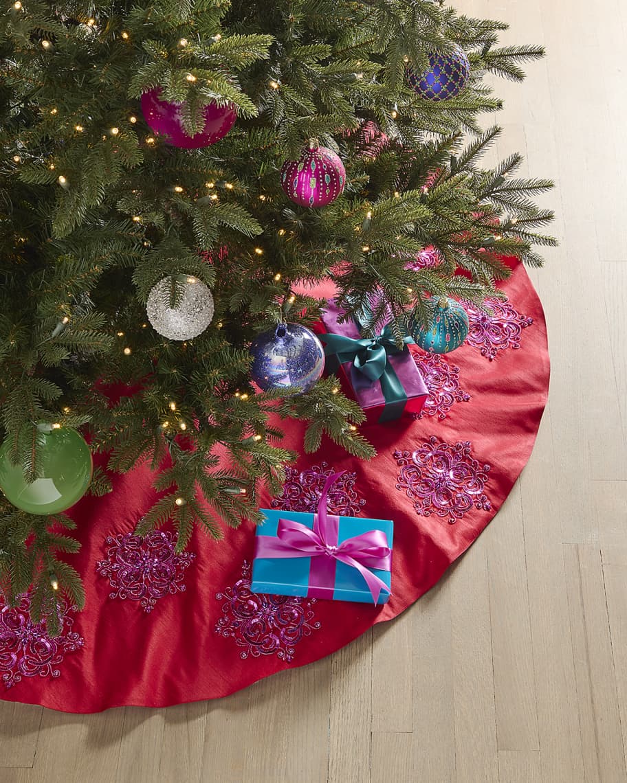 Image 1 of 1: Hand-Embellished Floral Christmas Tree Skirt