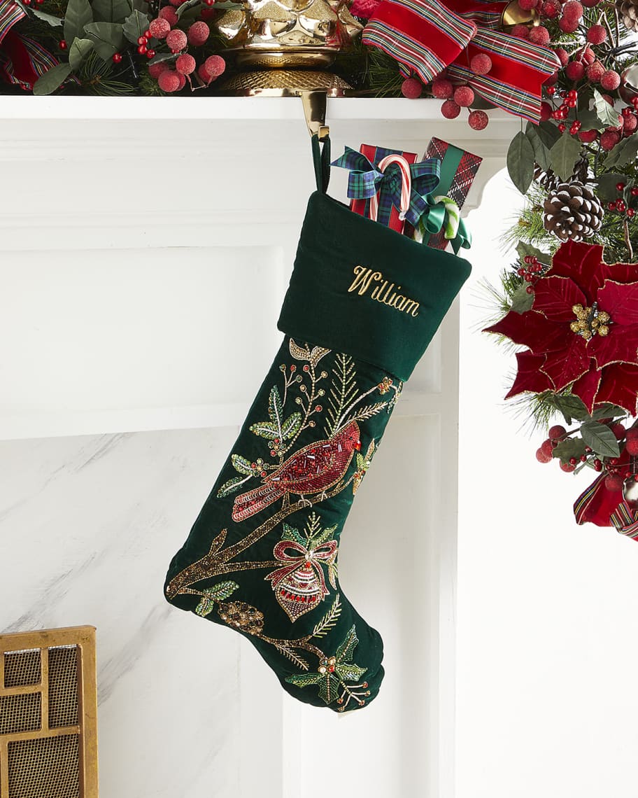 Image 1 of 1: Personalized Christmas Cardinal Stocking 