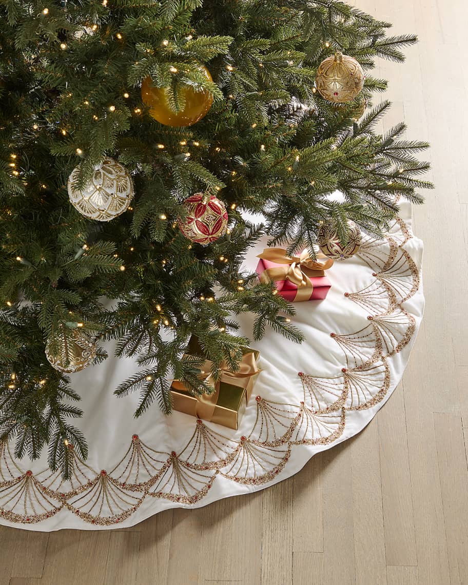 Neiman Marcus Gold Beaded Fan Christmas Tree Skirt