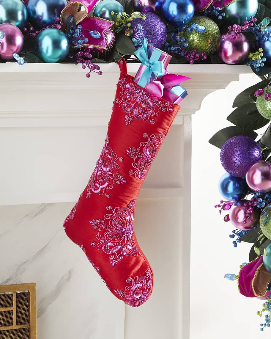 Image 1 of 1: Christmas Stocking with Floral Design