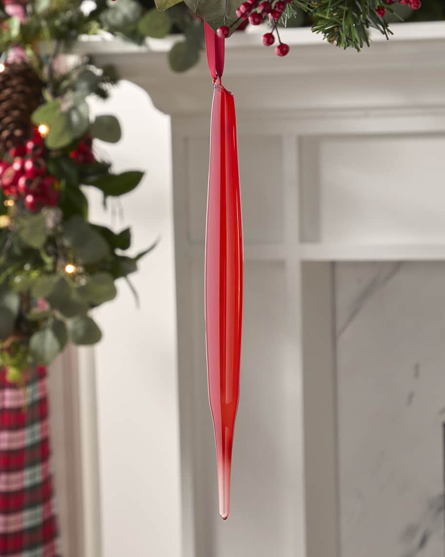 Image 1 of 1: Red Bubblegum Elliptical Glass Christmas Ornament