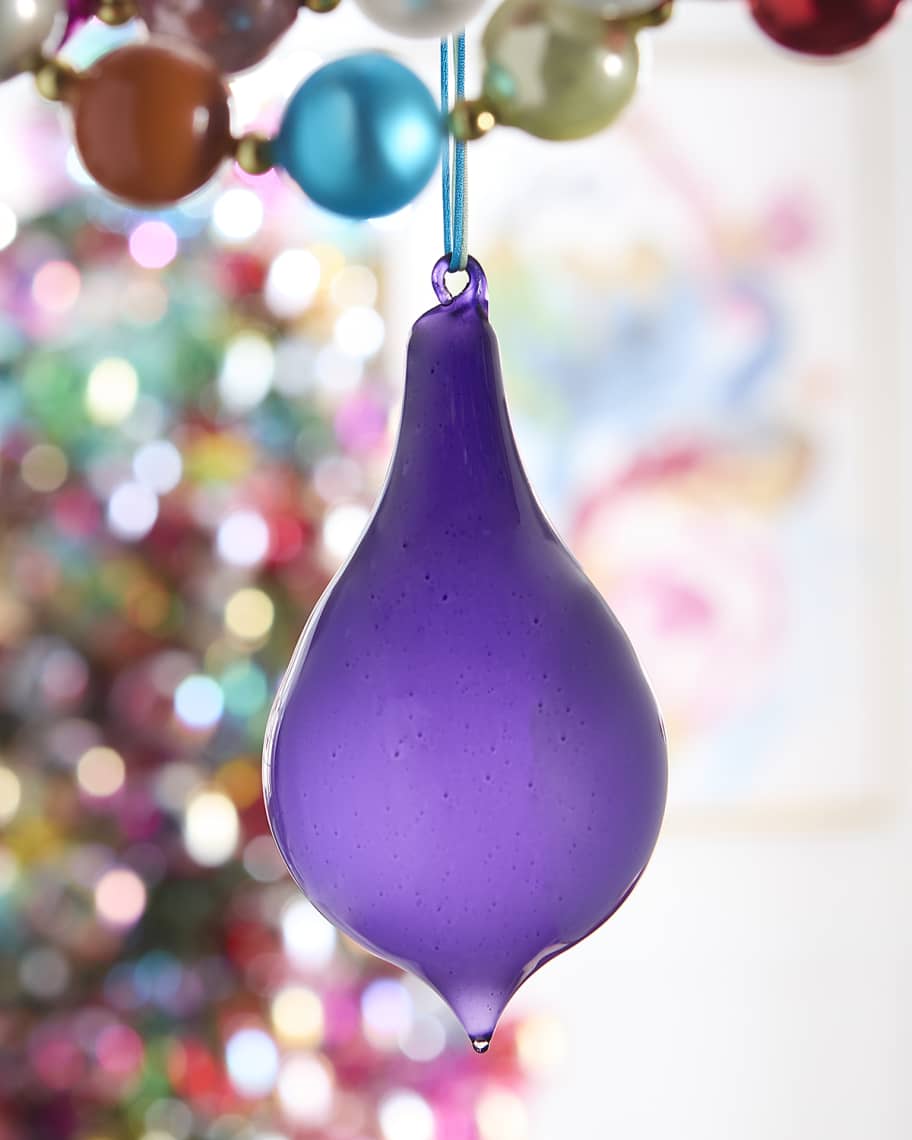 Image 1 of 1: Teardrop Glitter Glass Ornament, Purple