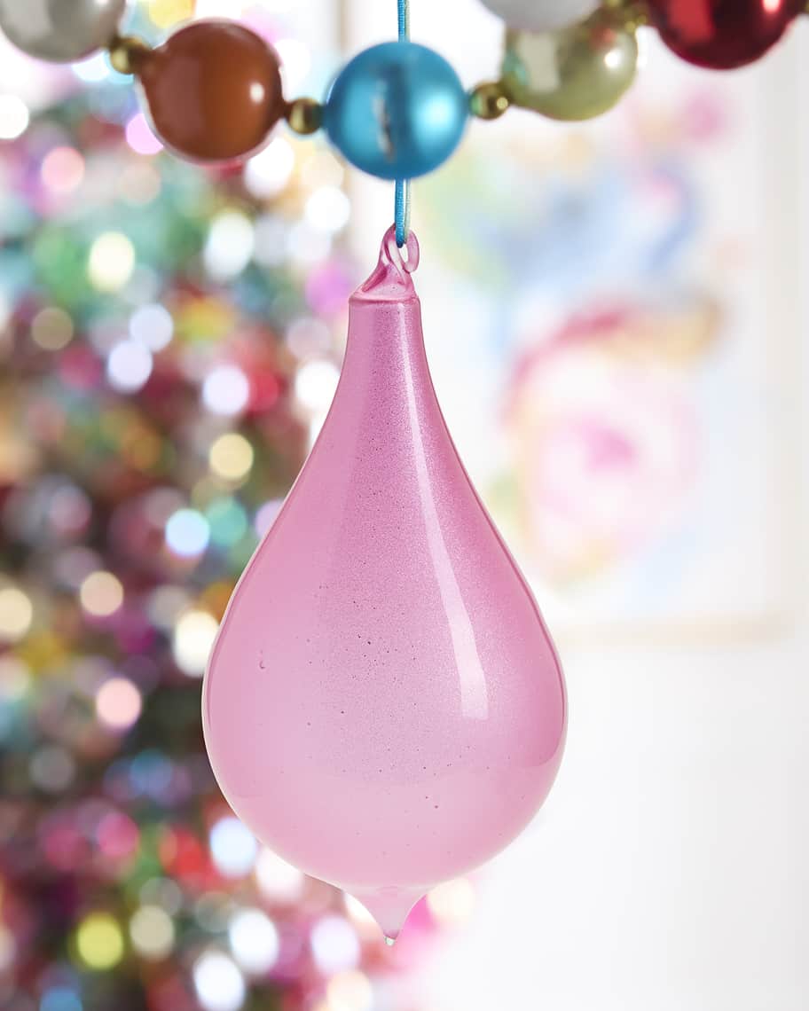 Image 1 of 1: Glittery Rose Teardrop Christmas Ornament