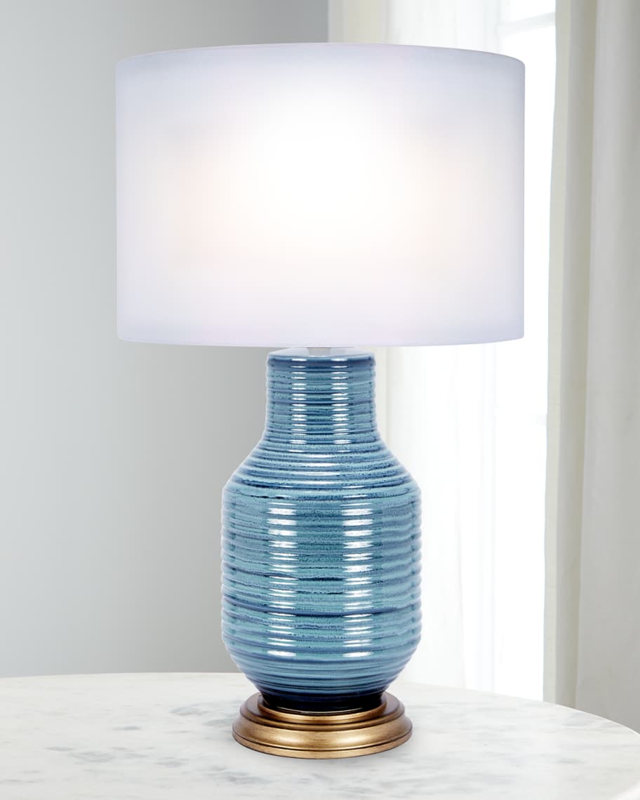 Old World Design Rowan Aged Blue Ceramic Table Lamp | Horchow, image size:912x1140