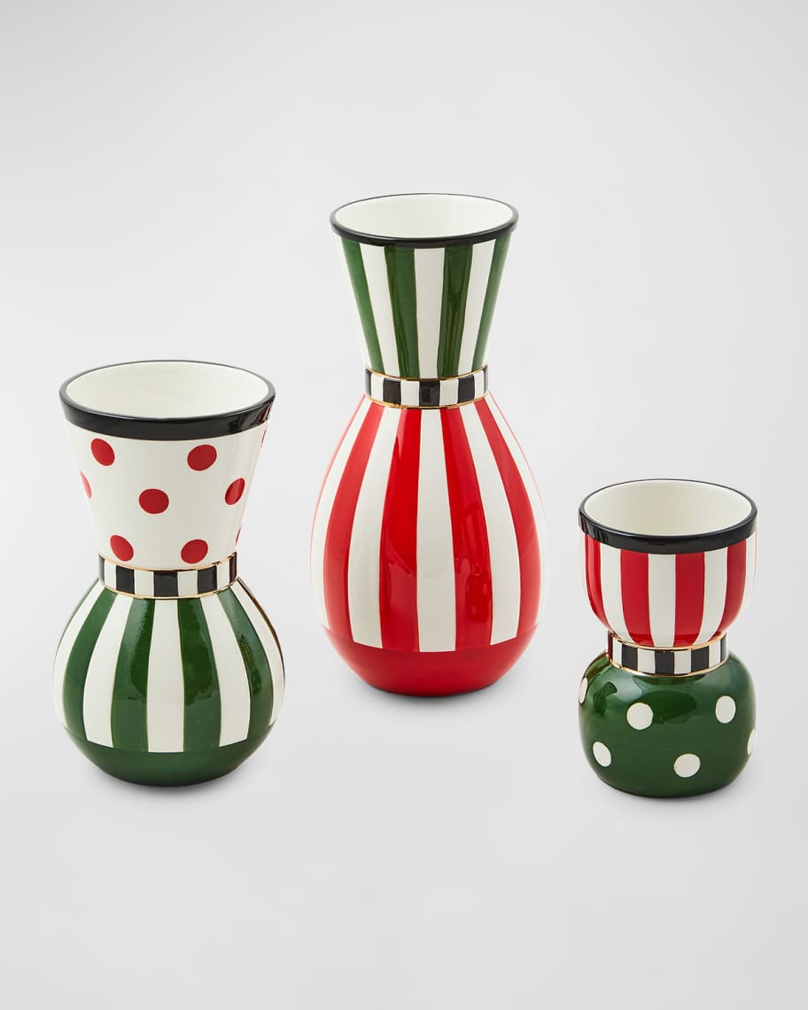 Image 1 of 2: Red & Green Ceramic Vases, Set of 3