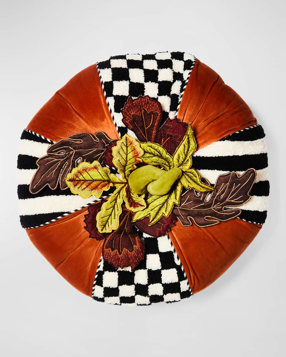 Image 3 of 3:  Harvest Check & Stripe Round Decorative Pillow