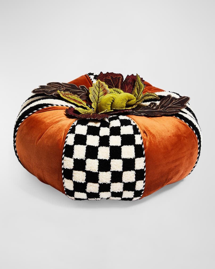 Image 1 of 3:  Harvest Check & Stripe Round Decorative Pillow