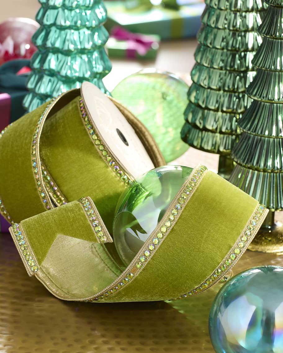 D. Stevens Velvet Lime Jewel Side Ribbon, 4"W x 5 Yards | Horchow