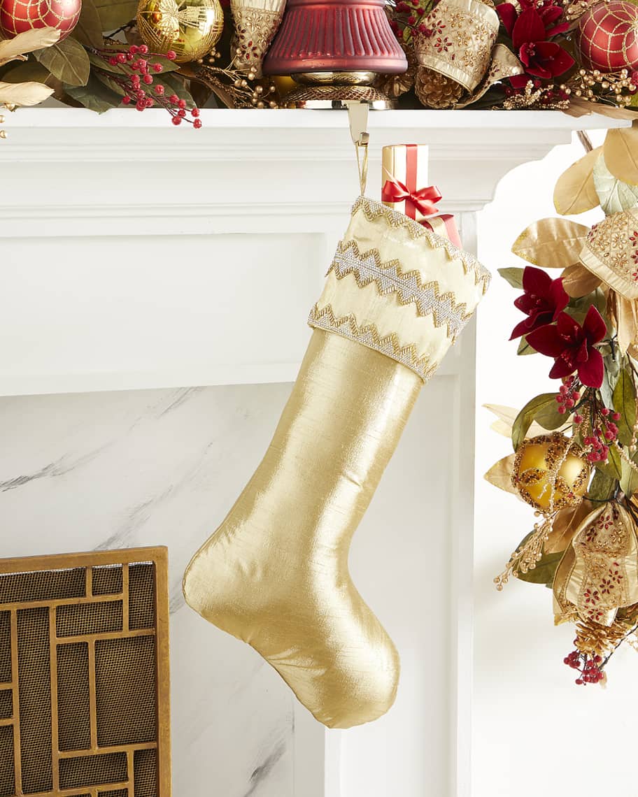 Image 1 of 1: 25"  Chevron Jewel Metallic Dupion Stocking