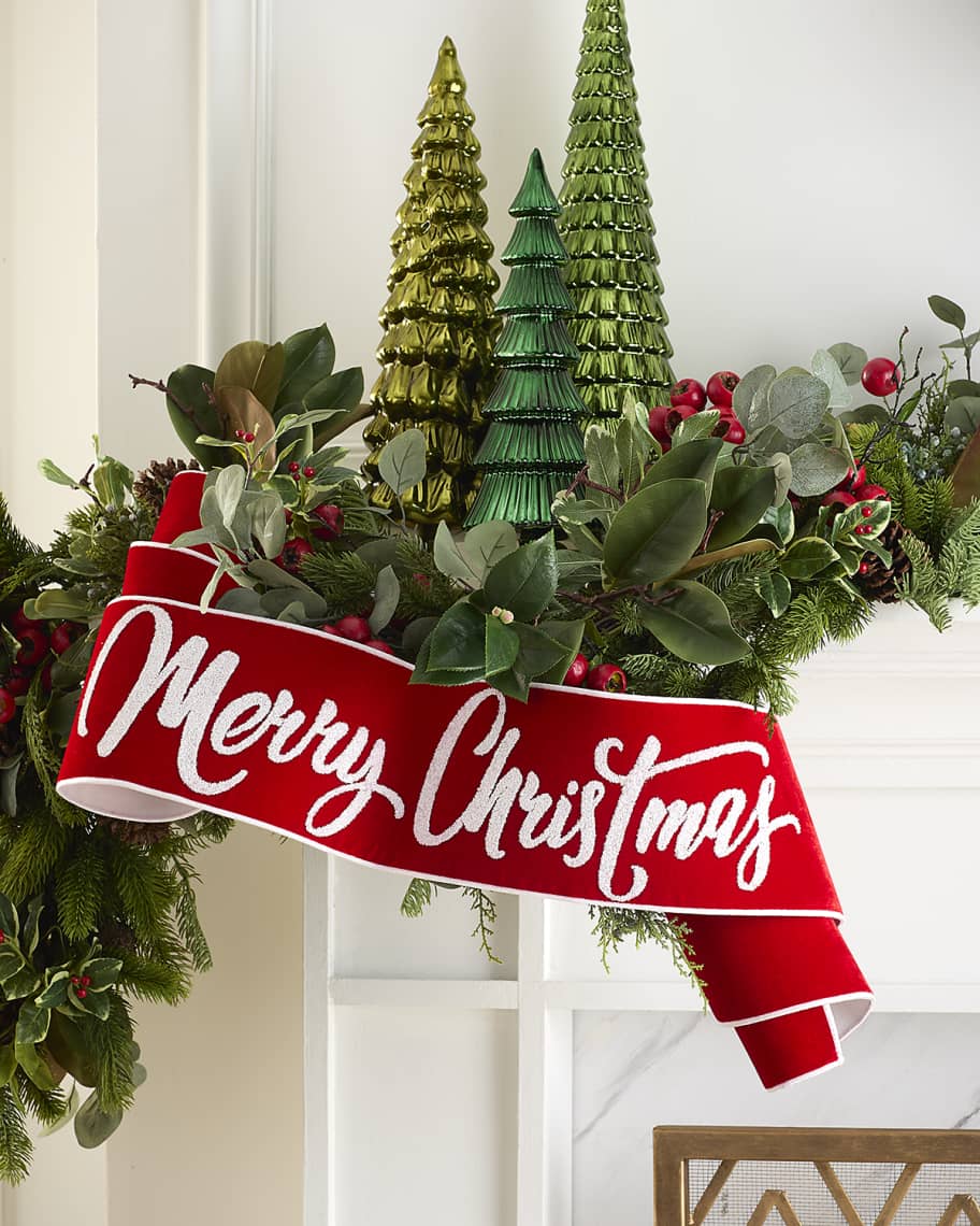 Image 1 of 1: Velvet Glitter Merry Christmas Ribbon, 6" x 70"
