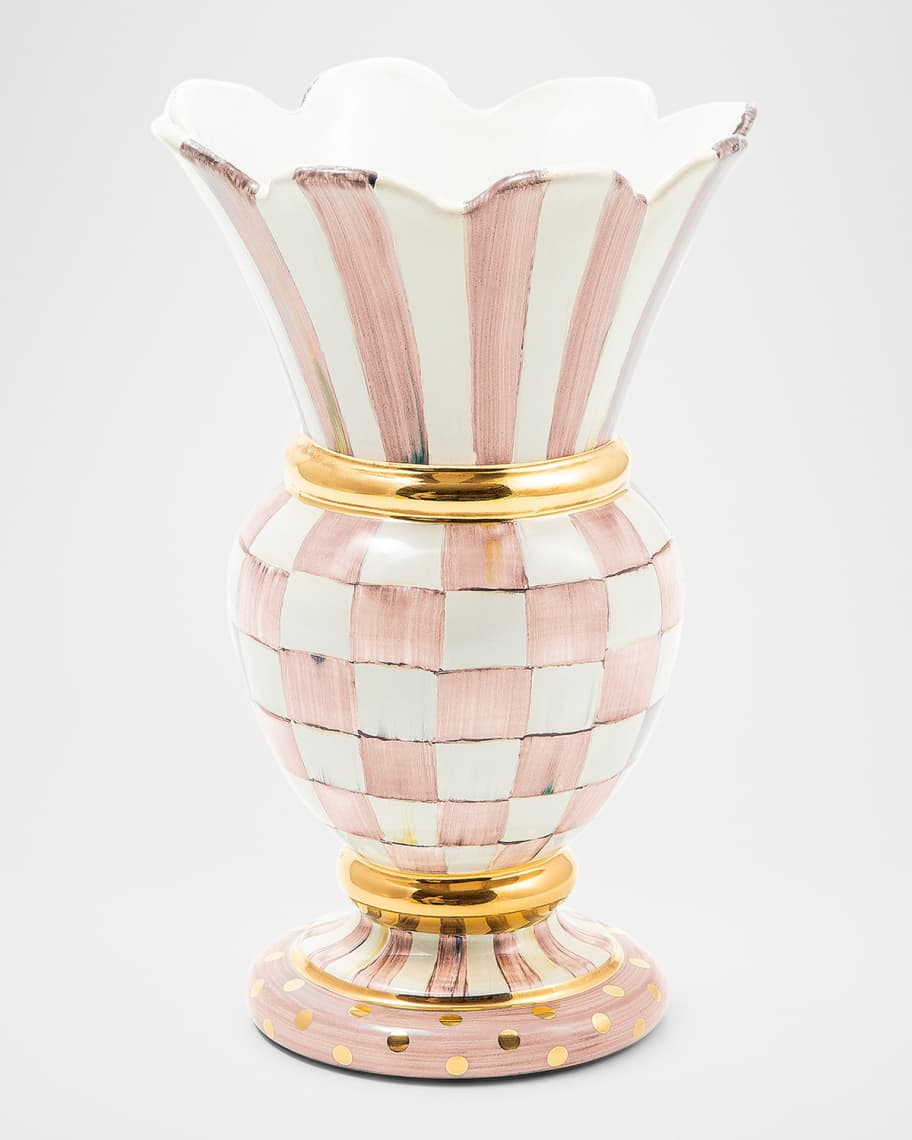 Mackenzie Childs Vase Violet Check Glass