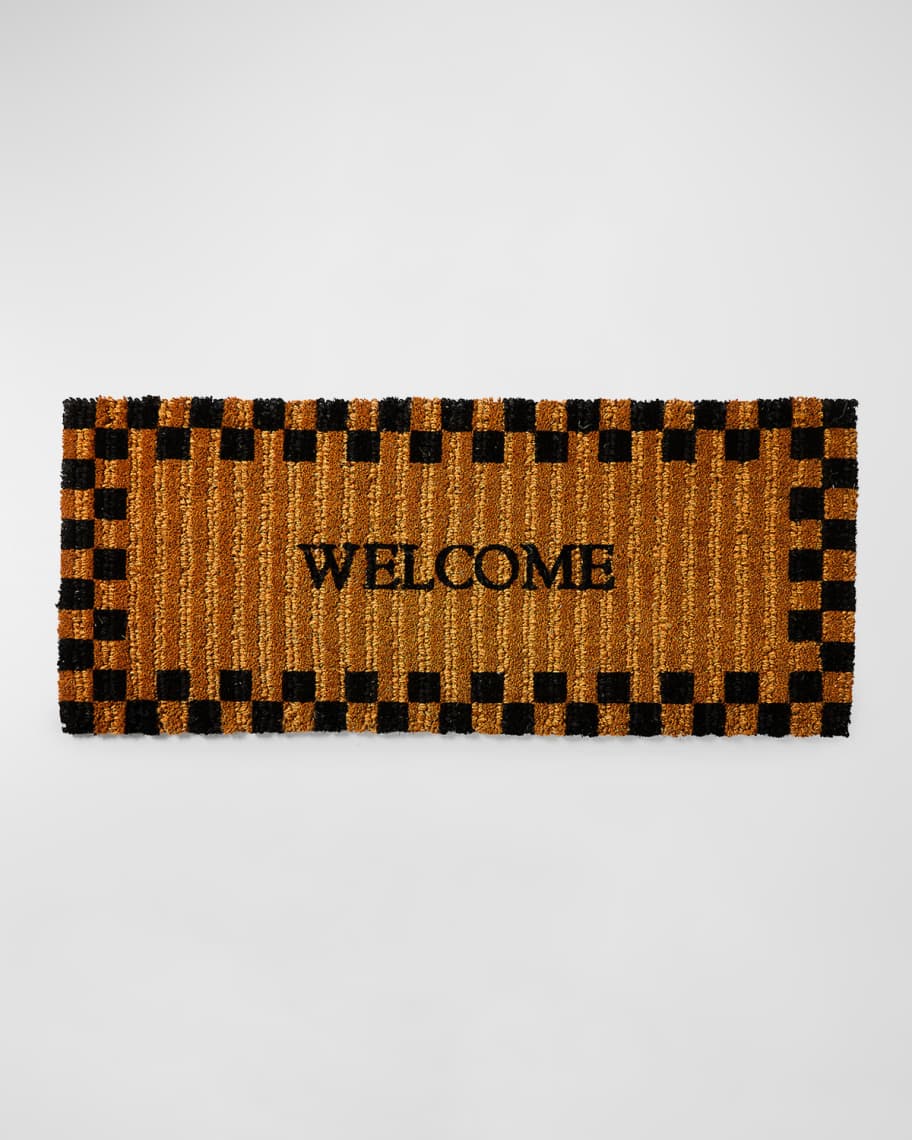 Image 1 of 1: Welcome Checked Double Door Entrance Mat, 2' x 5'