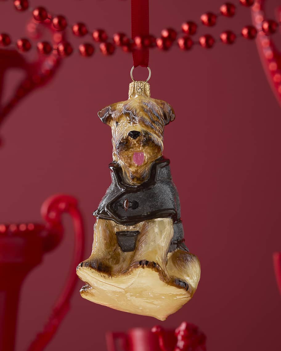 Image 1 of 3: Wheaten Terrier W/ Gray Peacoat Christmas Ornament