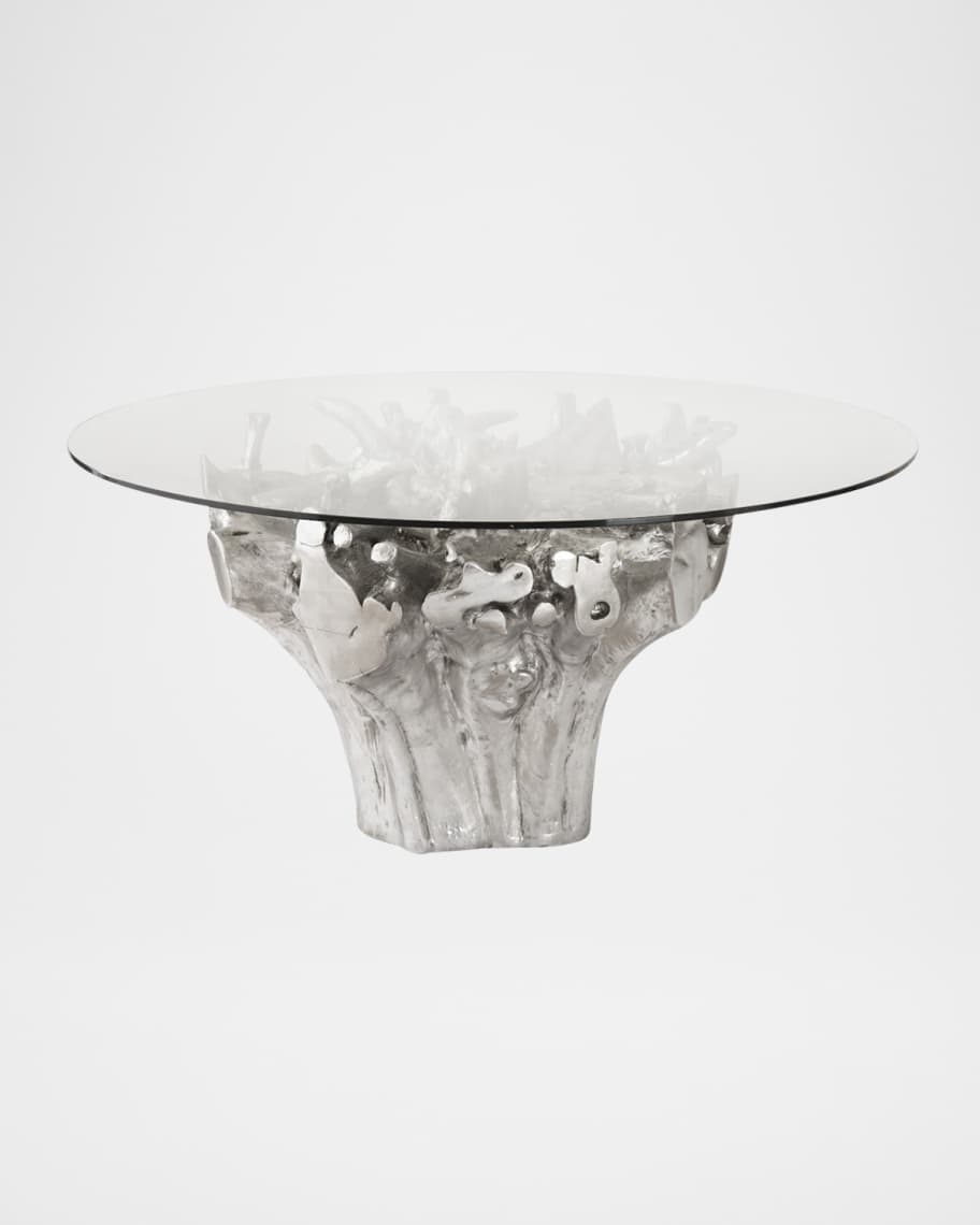 Phillips Collection Cast Root Glass-Top Small Silver Dining Table | Horchow