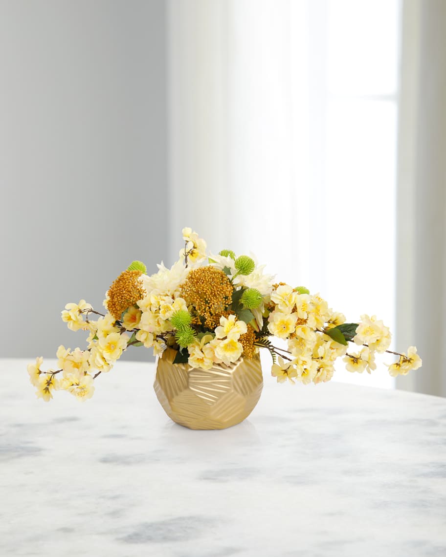 Image 1 of 2: Champagne Yellow 12" Faux Floral Arrangement in Glass Vase