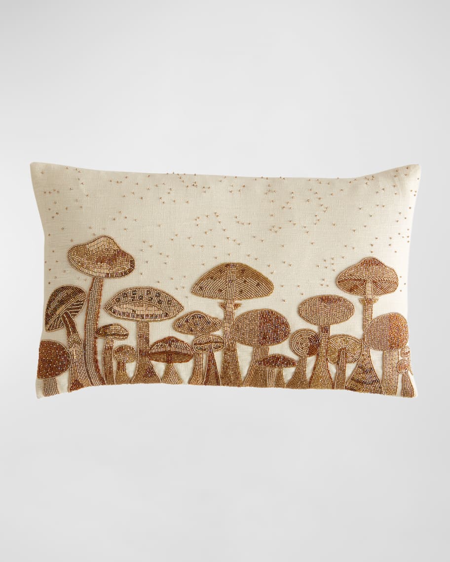 Image 1 of 3: Botanist Mushrooms Beaded Pillow, 12" x 20"
