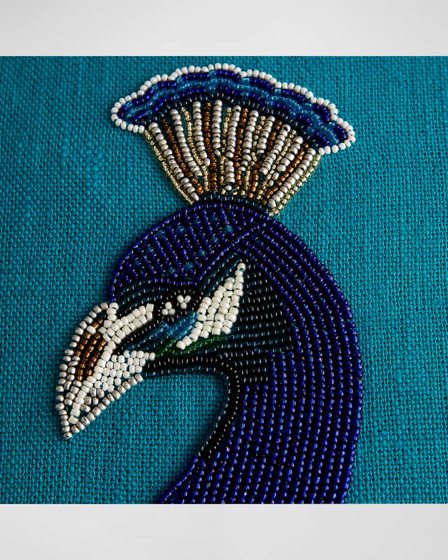 Image 2 of 3: Reflected Peacock Beaded Pillow, 20" Square