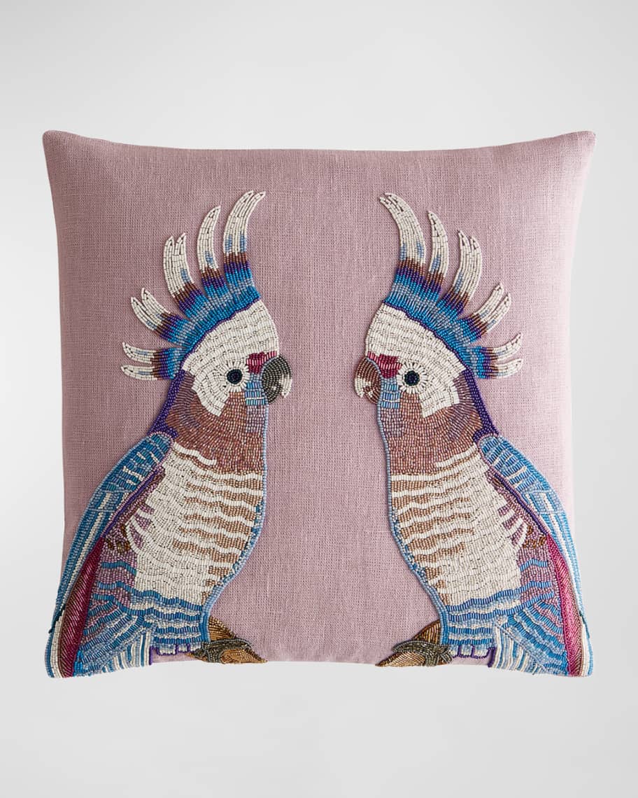 Jonathan Adler Reflected Parrots Beaded Decorative Pillow, 18