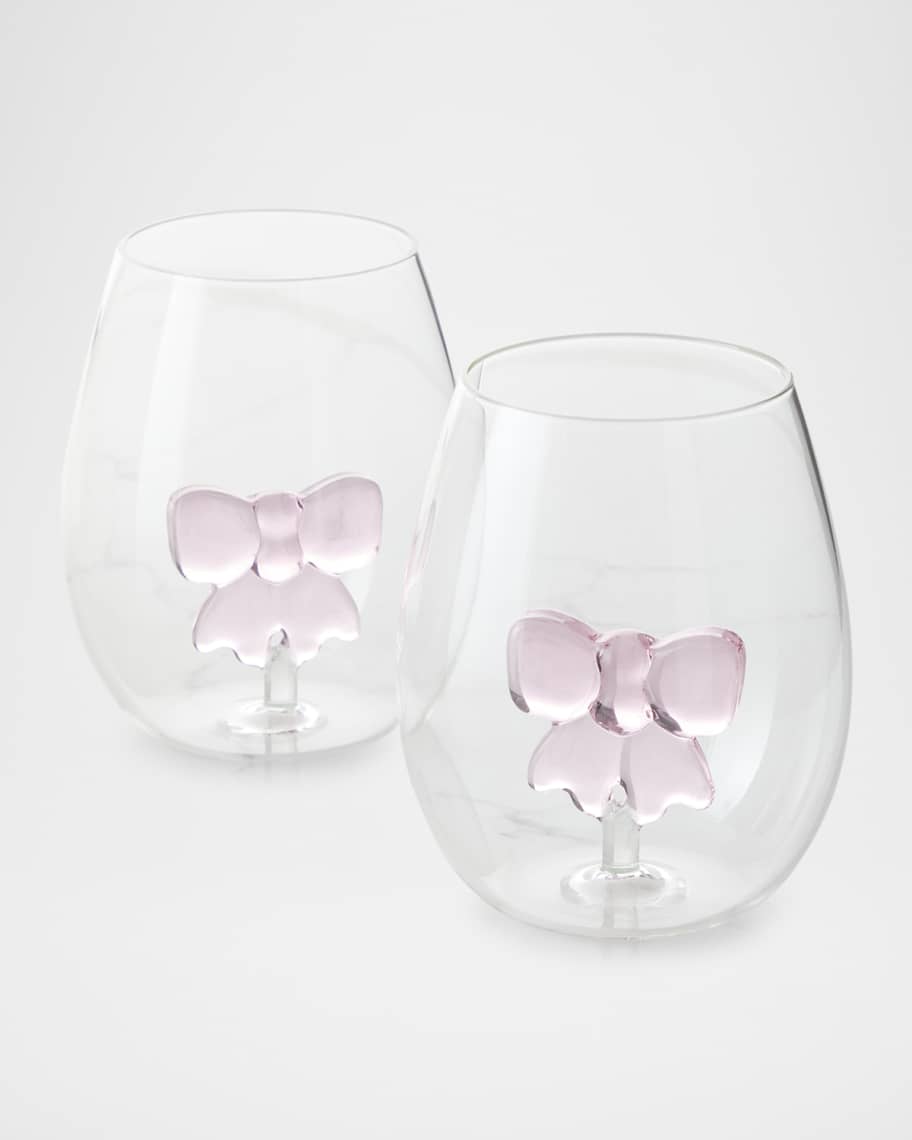 Image 1 of 1: Bow Stemless Wine Glasses, Set of 2