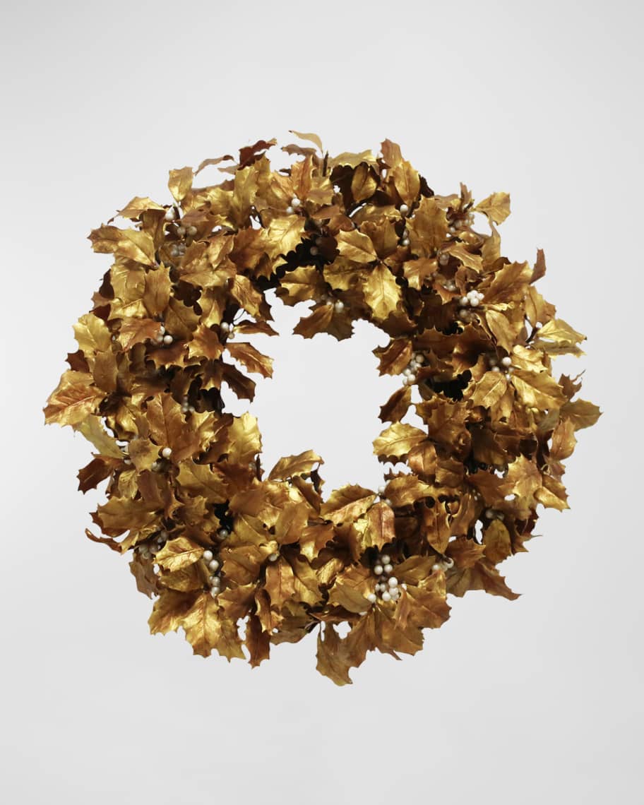 Image 1 of 1: Golden Holly Wreath