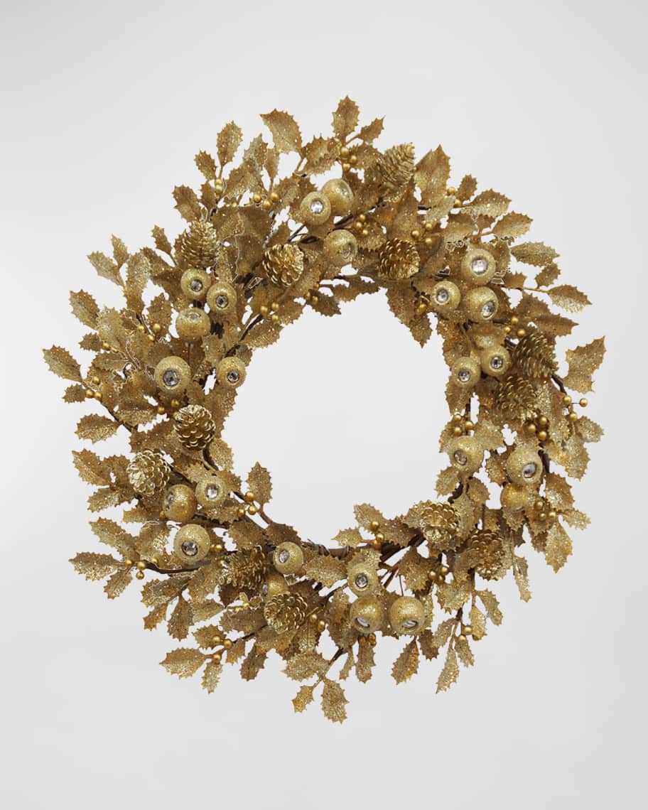 Image 1 of 1: Christmas Holly Leaf with Pod Wreath 