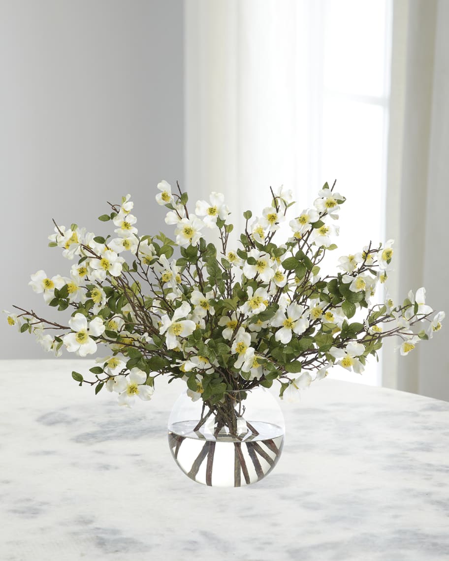 Image 1 of 1: White Dogwood 43" Faux Floral Arrangement in a Glass Bubble