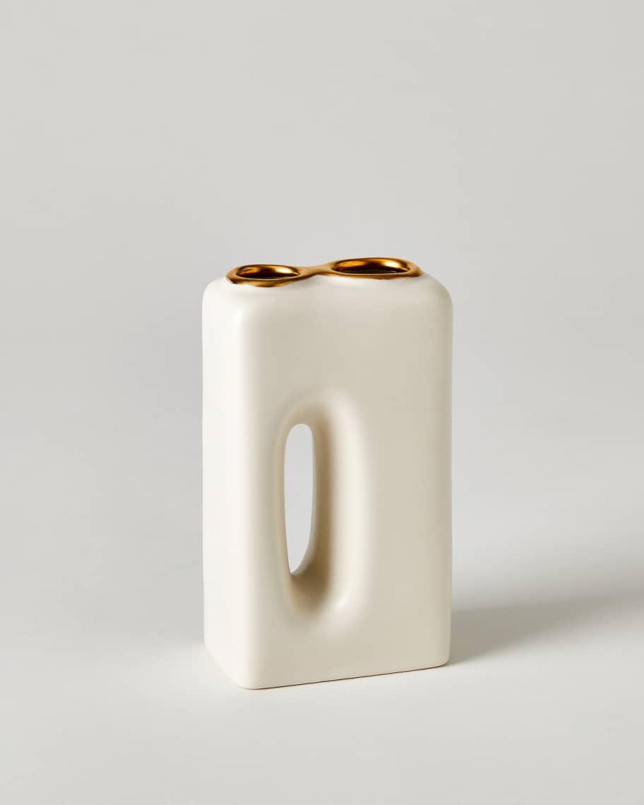 Image 2 of 3: Oh Yes Matte White/Gold Rim Vase, 6"