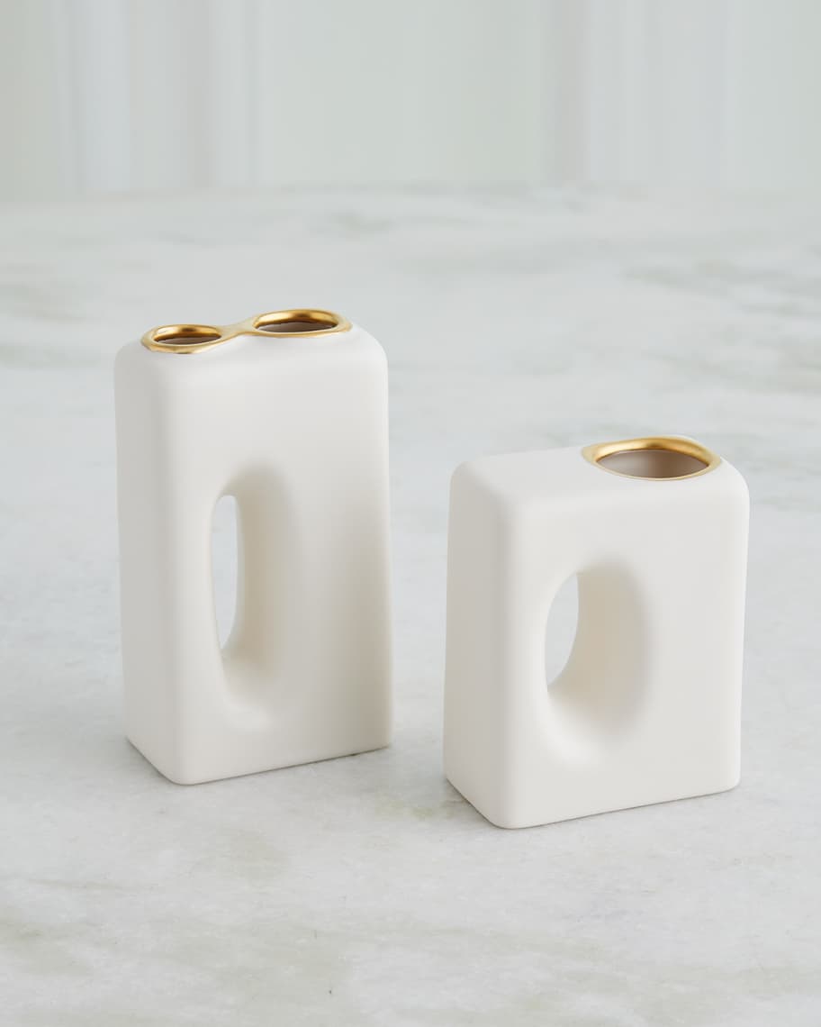 Image 3 of 3: Oh Yes Matte White/Gold Rim Vase, 6"