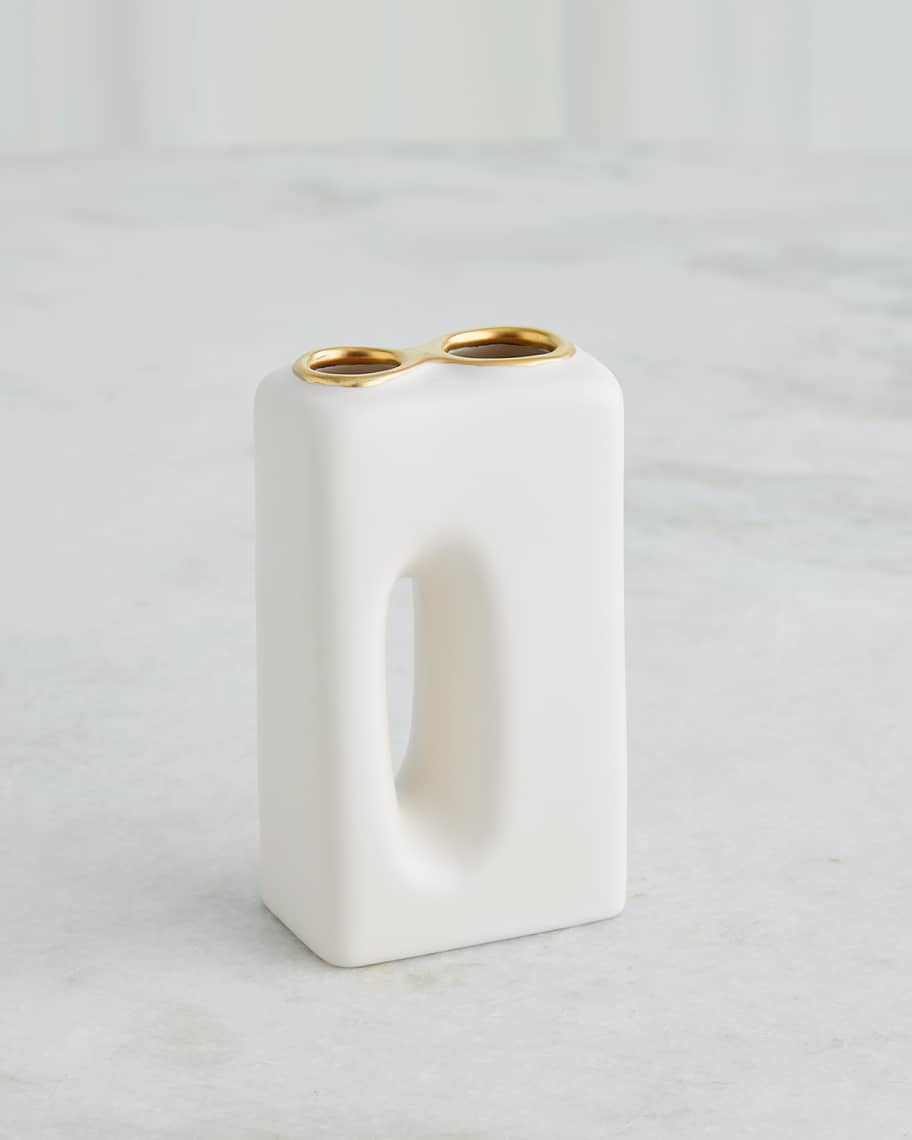 Image 1 of 3: Oh Yes Matte White/Gold Rim Vase, 6"