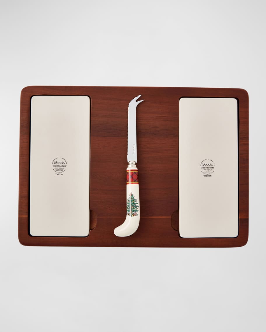 Image 3 of 3: Christmas Tree Tartan Cheese Board & Knife Set