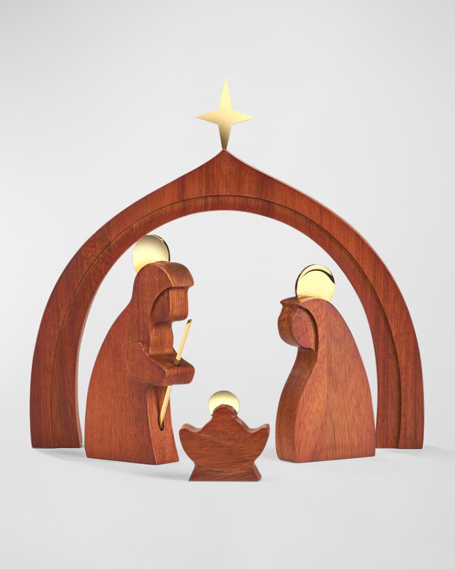 Image 1 of 1: Wood Holy Family with Creche Christmas Decoration