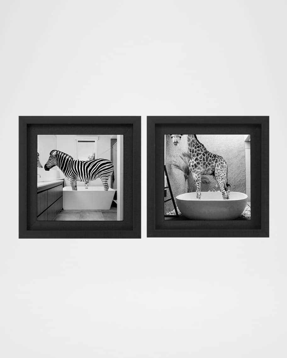 Image 1 of 4: "Safari Bath I" Framed Giclees by SD Studio, Set of 2