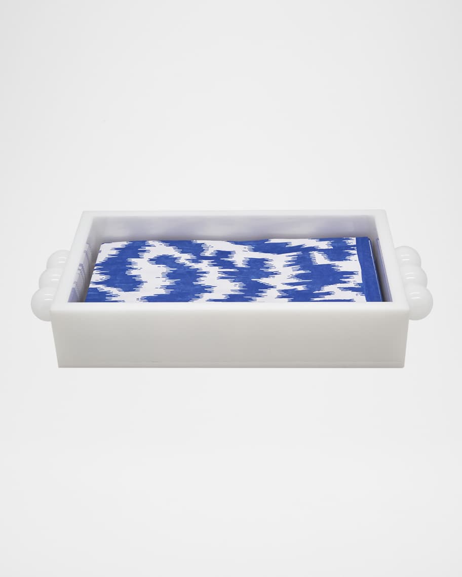 Image 1 of 1: White Lucite Guest Towel Napkin Tray with Ball Handles