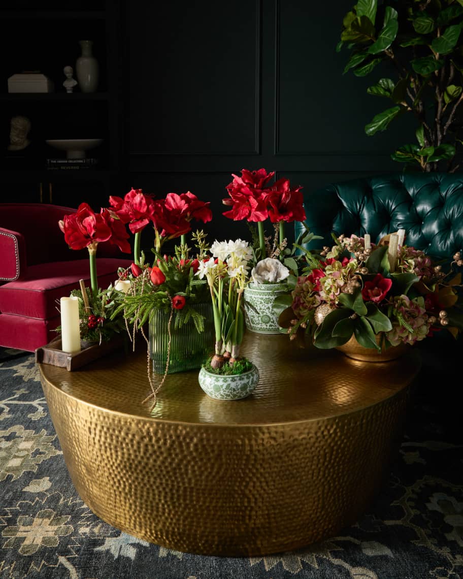 Image 2 of 3: Red Tulips 17" Faux Floral Arrangement in Green Glass Vase