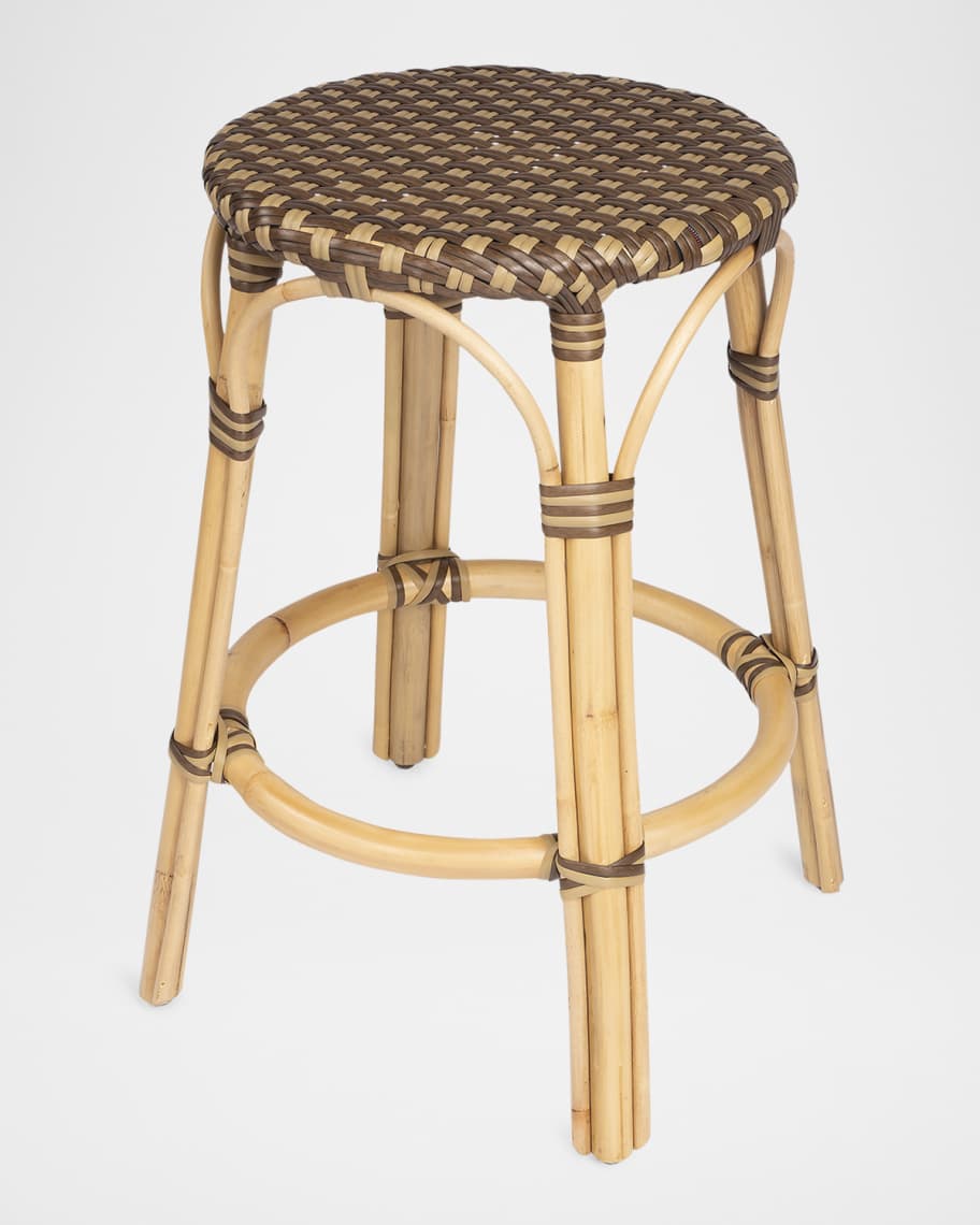 Image 1 of 7: Tobias 24" Rattan Counter Stool, Brown/Tan Dot