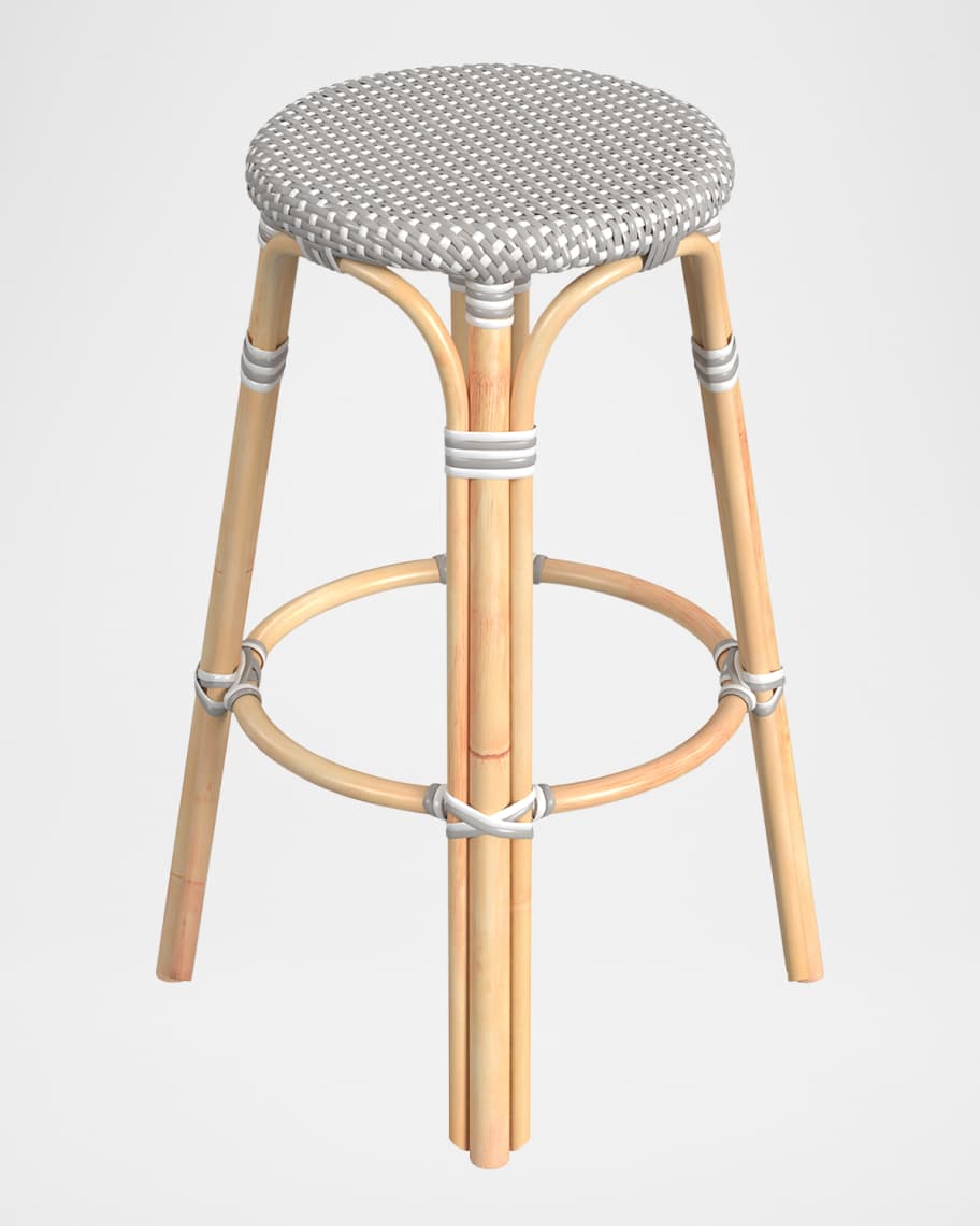 Image 3 of 5: Tobias 30" Rattan Bar Stool, Gray/White Dot