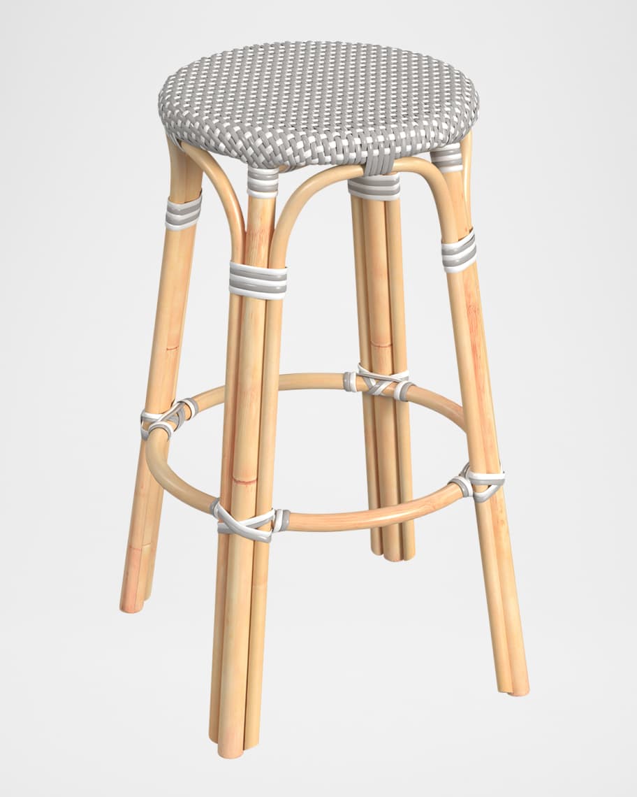 Image 1 of 5: Tobias 30" Rattan Bar Stool, Gray/White Dot