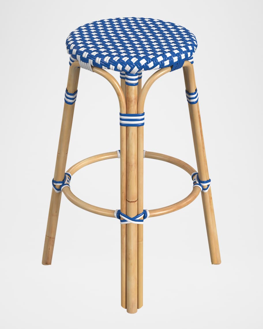 Image 2 of 5: Tobias 30" Rattan Bar Stool, Bright Blue/White Dot