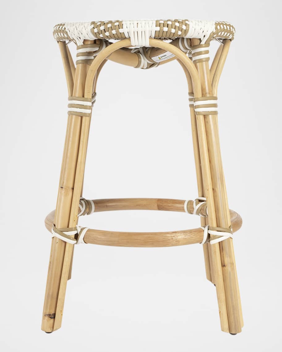 Image 3 of 7: Tobias 24" Rattan Counter Stool, Tan/White Stripe