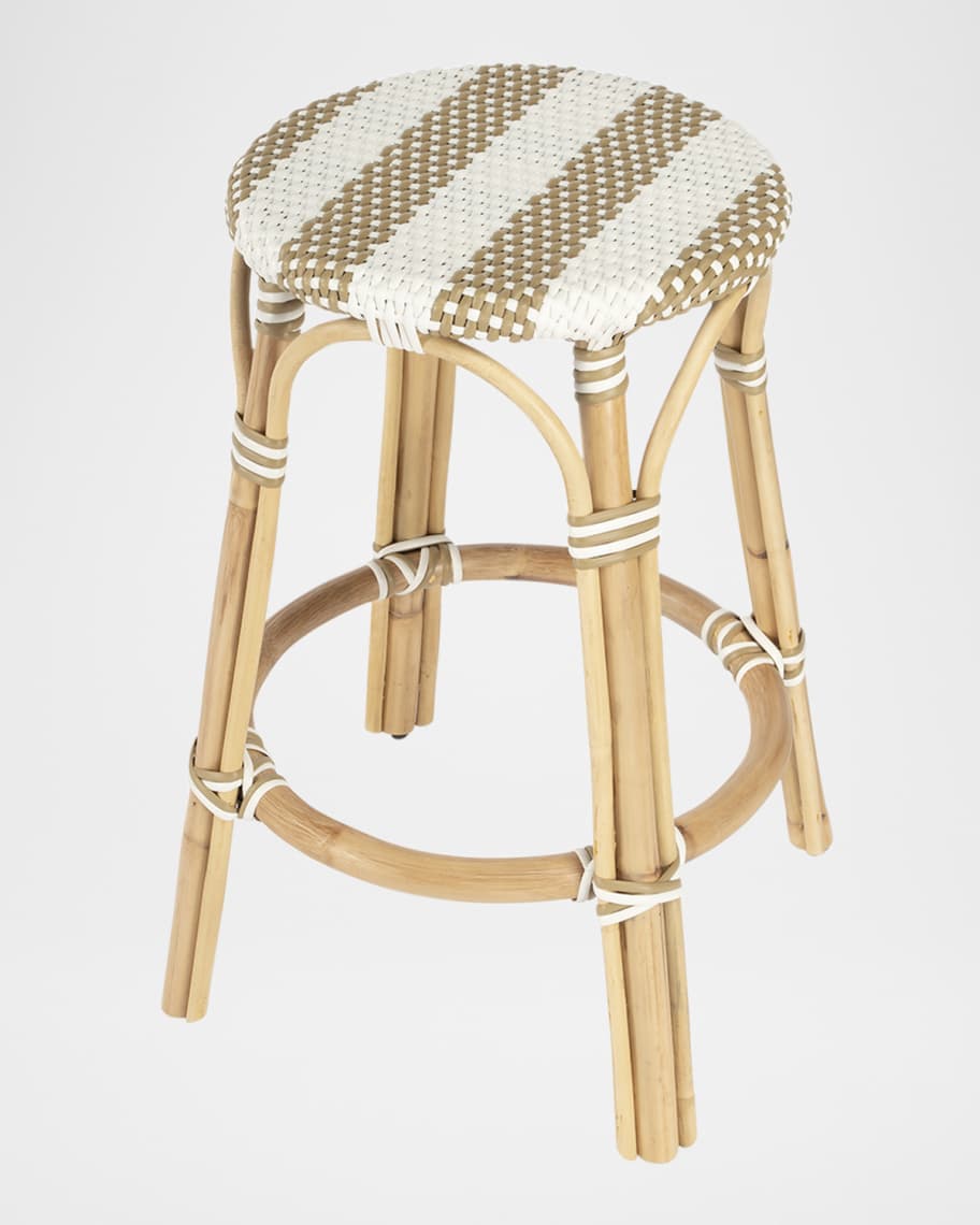 Image 1 of 7: Tobias 24" Rattan Counter Stool, Tan/White Stripe