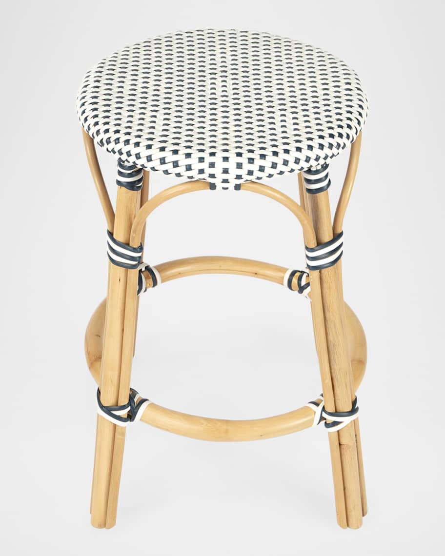 Image 2 of 6: Tobias 24" Rattan Counter Stool, White/Navy Dot