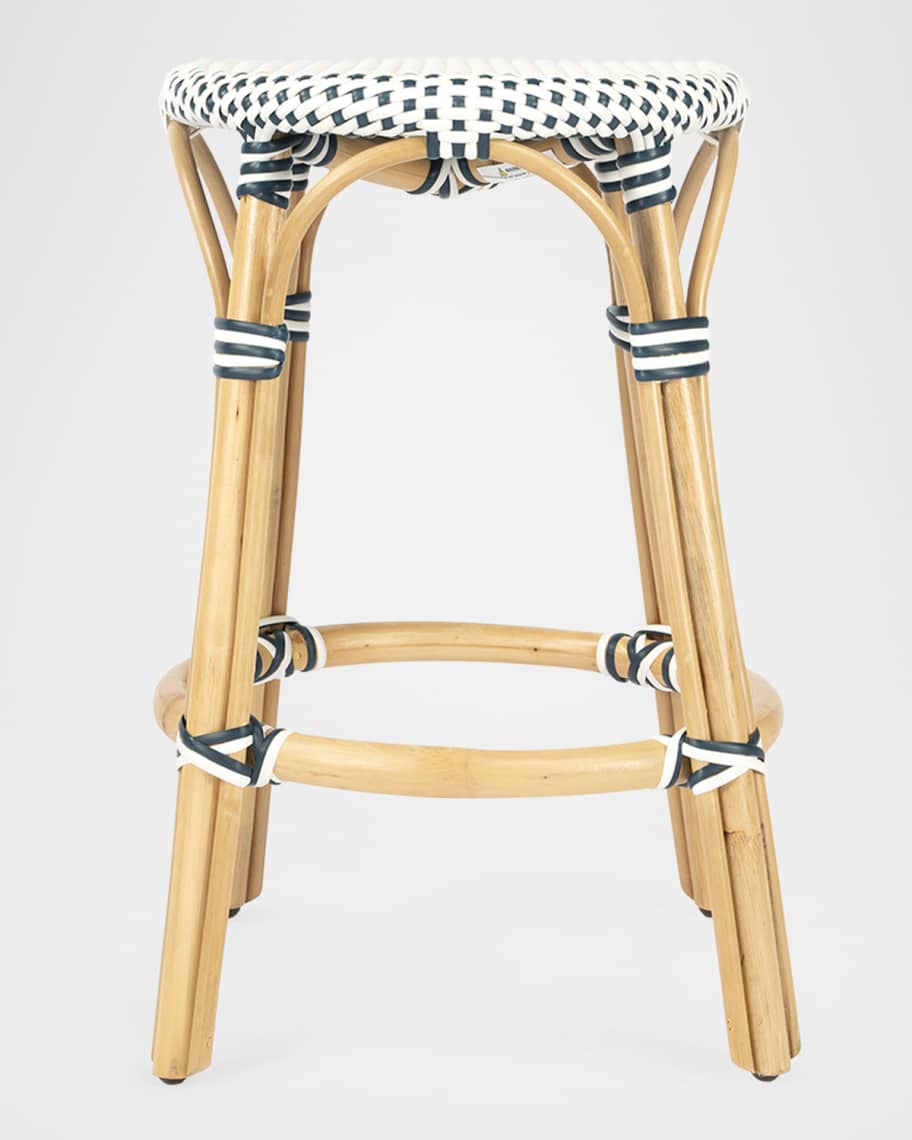 Image 3 of 6: Tobias 24" Rattan Counter Stool, White/Navy Dot