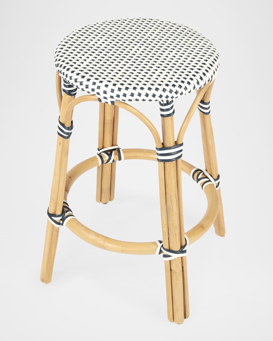Image 1 of 6: Tobias 24" Rattan Counter Stool, White/Navy Dot