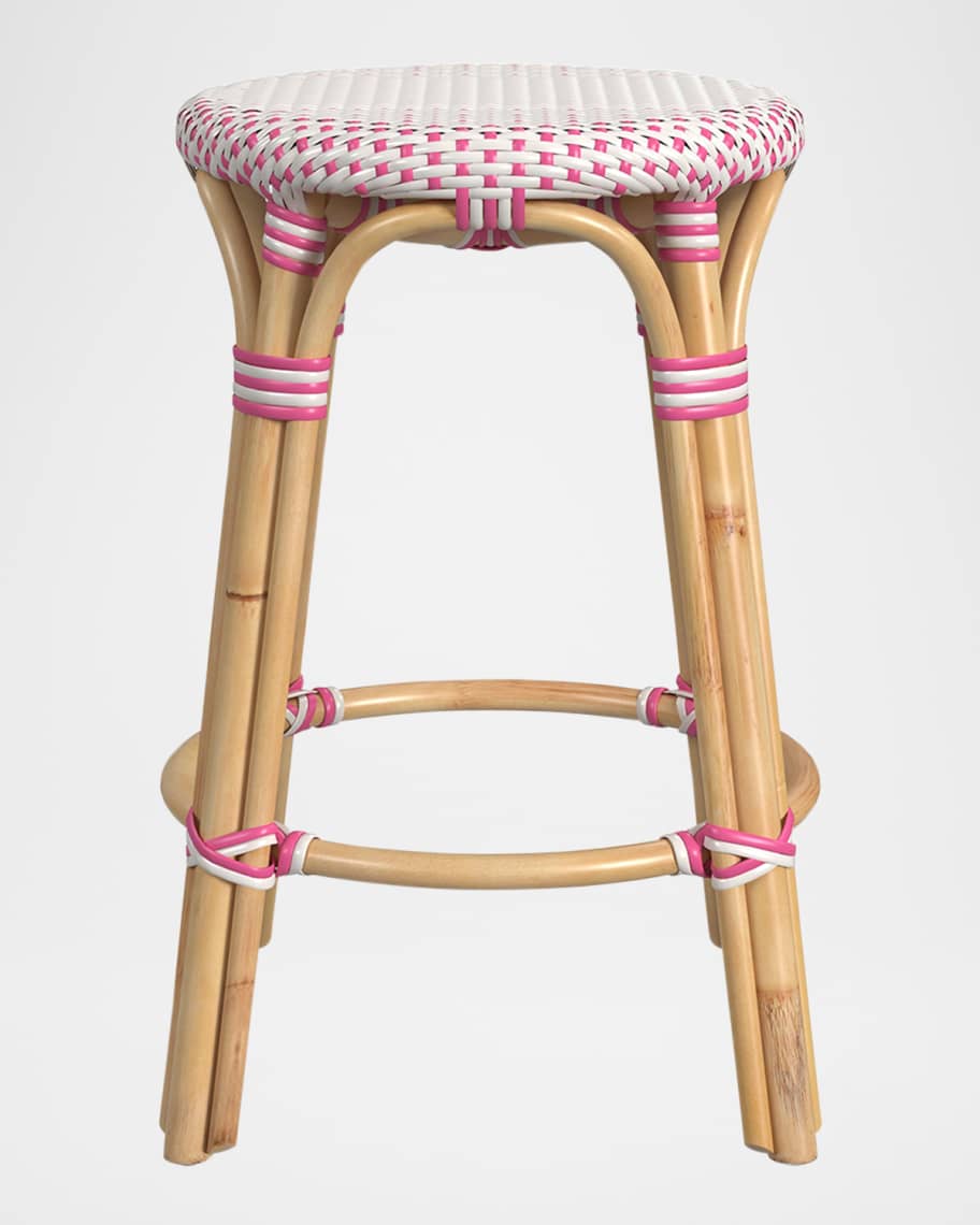 Image 2 of 6: Tobias 24" Rattan Counter Stool, White/Pink Dot
